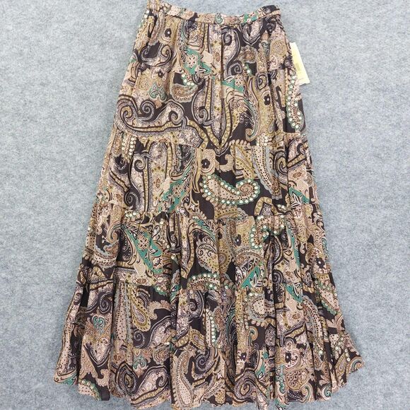 Reba Skirt Womens Small Brown Paisley Sequin Maxi Boho Lined Tiered Cotton - Picture 1 of 9